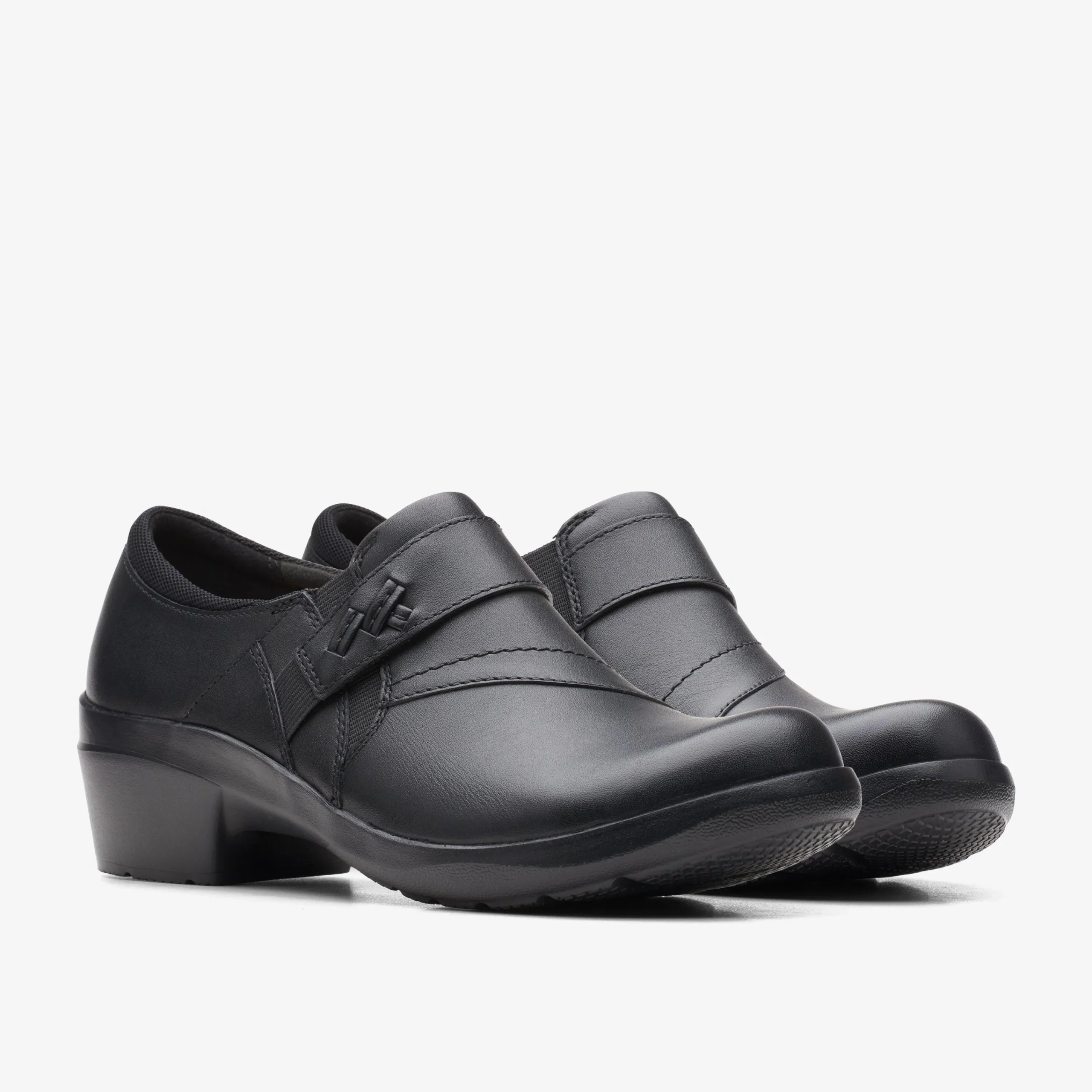 Hot Angie Pearl Black Leather Women Clogs & Mules